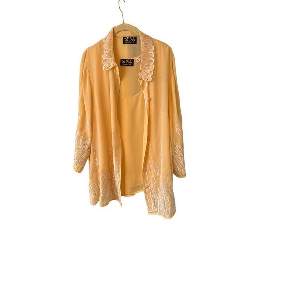 Bob Mackie Wearable Art Yellow Open Front Jacket & Sleeveless Tank Set XL - Picture 1 of 7